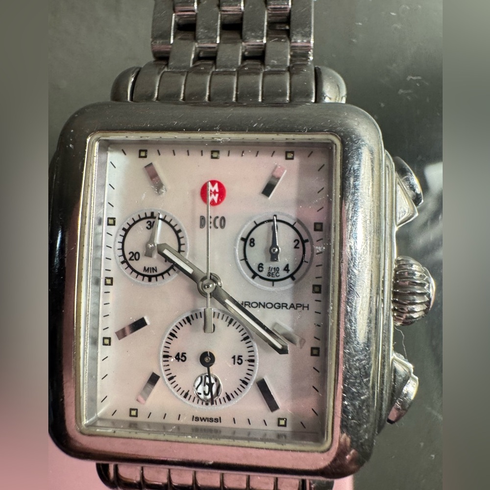 Michelle Silver Square Face Watch. Gently Used. Will fit a wrist size 7 /7.5. - Picture 7 of 9